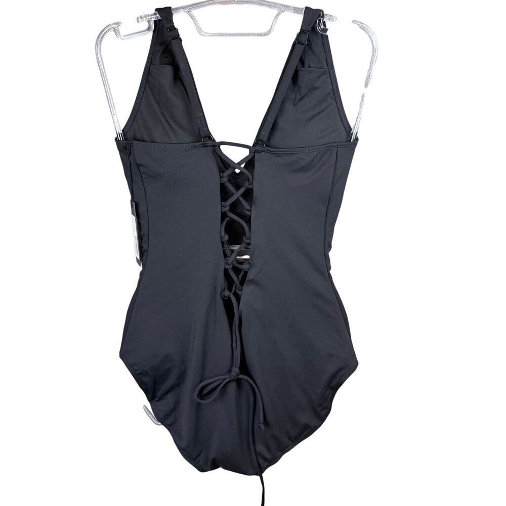TA3 Plungey One Piece Swimsuit Shapewear Lace-Up Back Shelf Bra XL - Picture 2 of 7